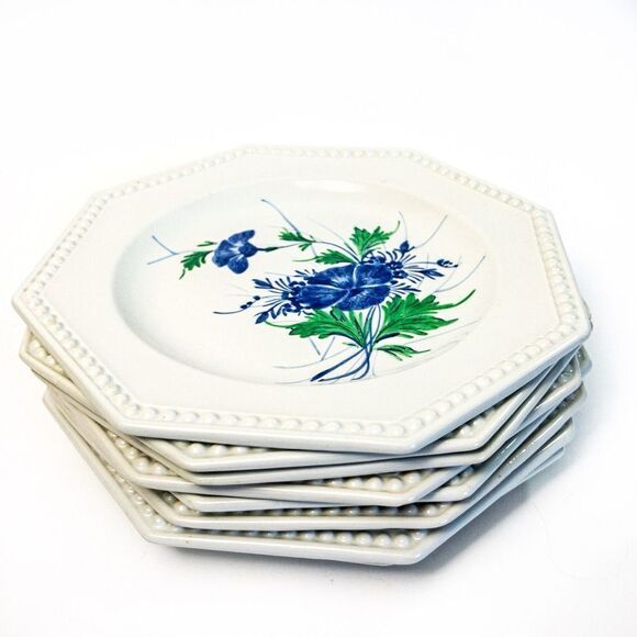 VTG Gialletti Pimpinelli Earthenware Plates Blue Floral Italy Set of 8 - Picture 2 of 12